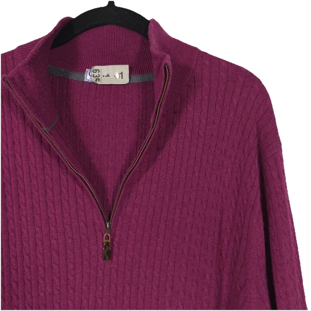 David Donahue SILK CASHMERE‎ Blend Pullover Sweater Men 1/4 Zip Cable Knit LARGE